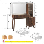 T4TREAM 48" Fluted Makeup Vanity Desk with 36" Lighted Mirror, Dark Walnut | Smart LED Mirror, Visible Glass Top, 5 Drawers & Adjustable Storage Shelves, Charging Station, Bedroom Makeup Storage
