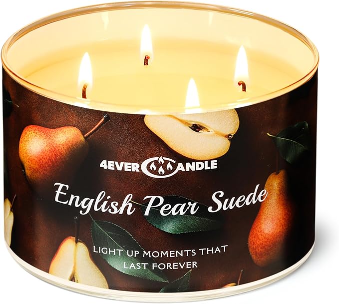 Over 50 Hours Jar Candle - 4-Wick Long-Lasting Scented Candles, 18oz Natural Soy Wax Candle for Home, Candle Gifts for Women & Men, English Pear Suede