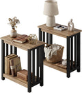 ChooChoo Mission End Tables Set of 2, Narrow Side Tables for Small Spaces, Night Stands with Storage Shelf for Living Room and Bedroom, Rustic Oak & Black