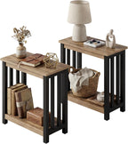 ChooChoo Mission End Tables Set of 2, Narrow Side Tables for Small Spaces, Night Stands with Storage Shelf for Living Room and Bedroom, Rustic Oak & Black