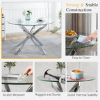 Round Glass Dining Table Set for 4, Small Kitchen Table Set for 4, 47" Round Glass Table and Chairs Set of 4, 5 Piece Round Dining Room Table Set with Grey Velvet Chairs for Breakfast Dinette Cafe
