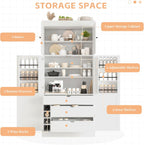 Large Freestanding Kitchen Pantry Cabinet, Cupboard Storage Cabinet with Adjustable Shelves, Door Shelves, Drawers and Wine Racks for Kitchen, Dining Room (White)