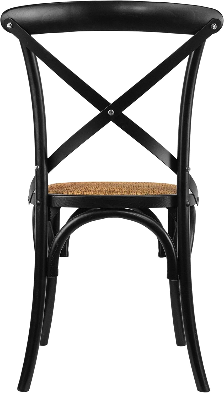 2xhome Wooden X Back Dining Chair | Woven Rattan Seat with Metal Cross Back | Rustic Farmhouse Kitchen Side Chair Fully Assembled (2, Black, Dining)