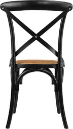 2xhome Wooden X Back Dining Chair | Woven Rattan Seat with Metal Cross Back | Rustic Farmhouse Kitchen Side Chair Fully Assembled (2, Black, Dining)