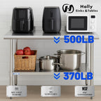Hally Stainless Steel Table 30 x 48 in, Kitchen Prep Work Table, Backsplash | Gives outdoor cooks or repair teams ample room for gear; lower shelf organizes supplies and raised edge helps contain messes.