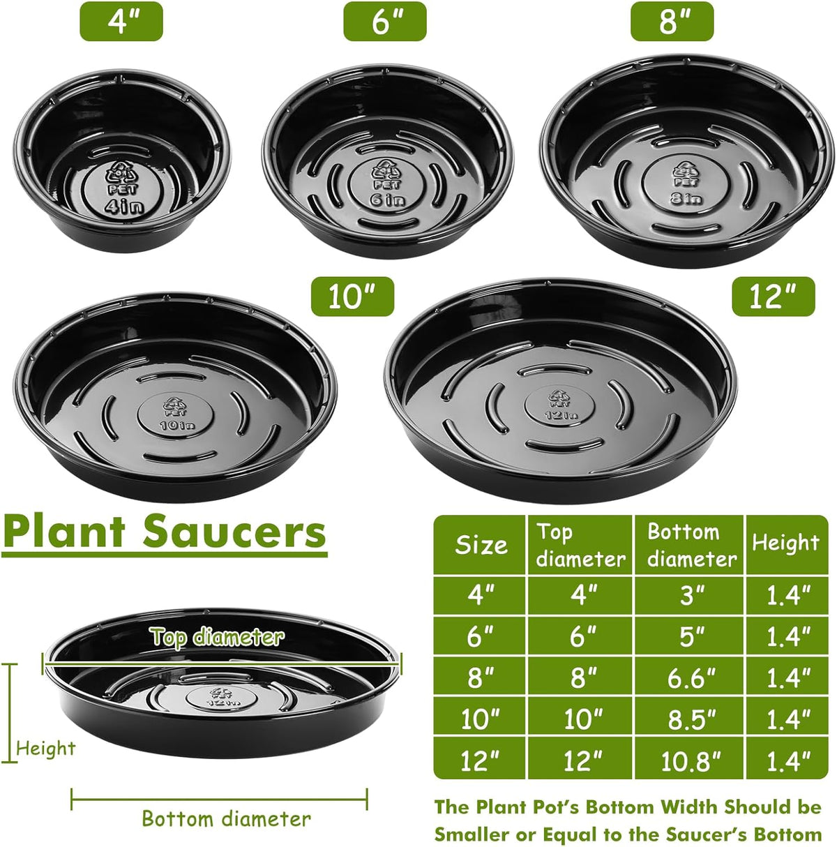 Plant Saucer 15 Pack Plant Trays for Pots 8 Inch Plastic Plant Saucers for Outdoors and Indoors Black Drip Trays for Potted Plants Flower Pot Plates to Catch Water Plant Drainage Dishes No Holes