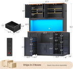 Itaar 71" Pantry Cabinet with Charging Station and LED Light, Kitchen Pantry Cabinet with Microwave Stand, 47.2" Wide Kitchen Storage Cabinets with Storage Cart 3 Tier for Dining Room, Black
