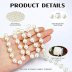 16 Feet 10mm Pearl Strings Garland for Crafts, Artificial Pearl Beaded Trim Chain Roll Strands for Wedding Centerpieces Bouquet Party Decoration Christmas Tree Garland, Ivory