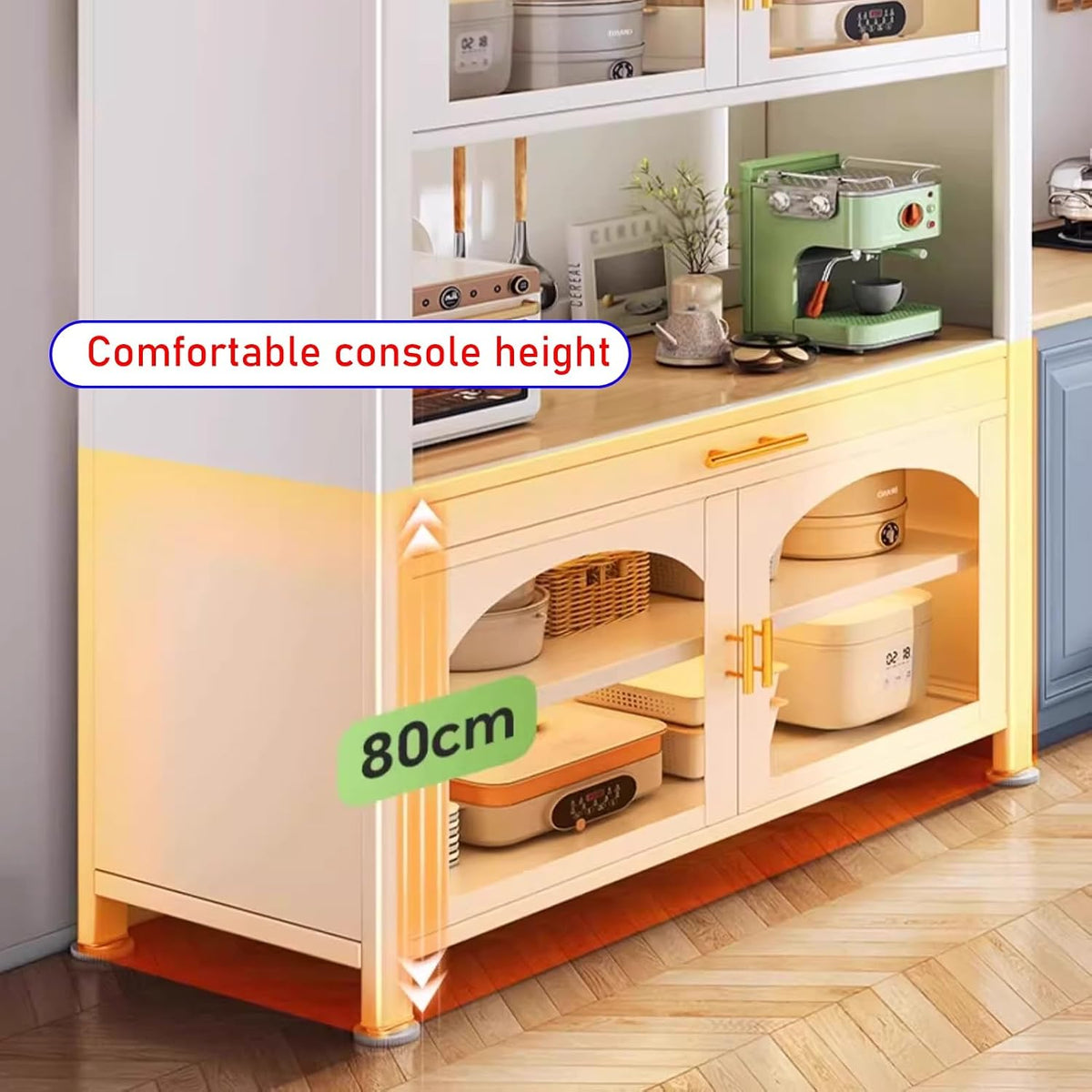 JKGHK Kitchen Pantry Cabinet Buffet with Drawer Storage, 72.8in Microwave Stand with 3 Adjustable Levels, Standing Bakers Racks with Glass Doors, for Dining Room(Black,100cm/39.3in)