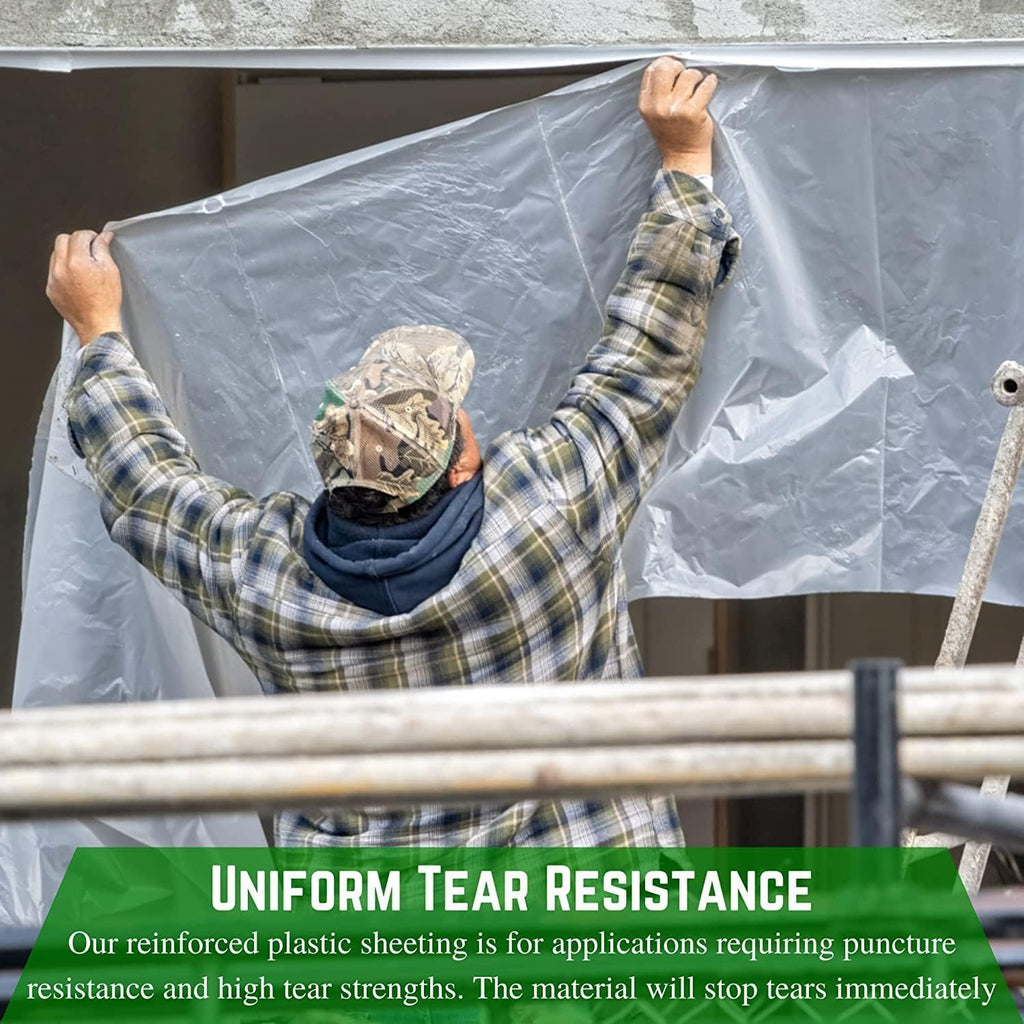 Farm Plastic Supply - Dura Skrim String Reinforced Clear Plastic Sheeting - 6 Mil - (16' x 100') - Reinforced Poly Film Tear Resistant, Weatherproof, Vapor Barrier Polyethylene Roll for Construction