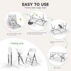 6FT Folding Table Set with 6 Chairs – Heavy-Duty 330 lb Table & 600 lb Chairs, Portable Foldable Furniture Set for Camping, Parties, Indoor & Outdoor Use