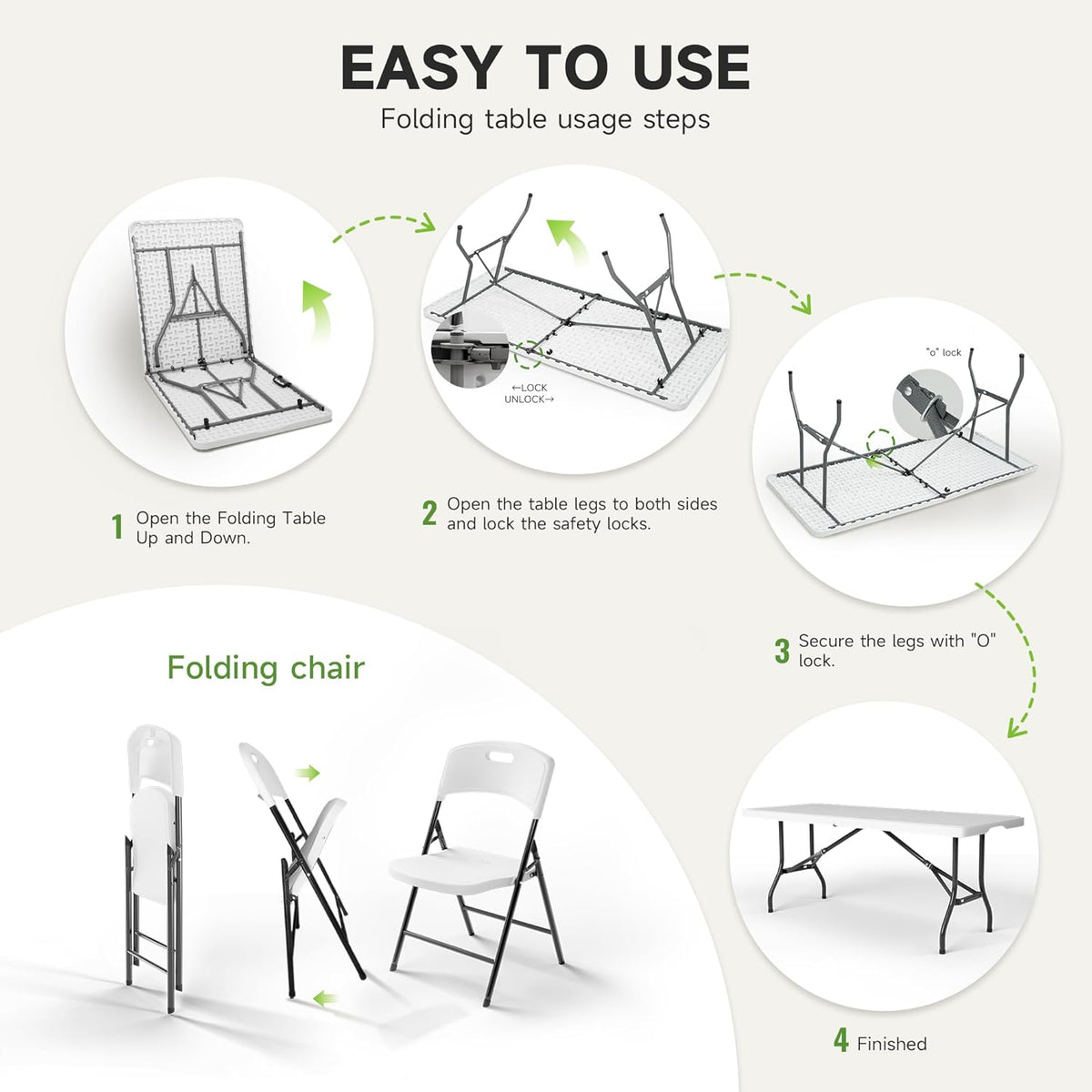6FT Folding Table Set with 6 Chairs – Heavy-Duty 330 lb Table & 600 lb Chairs, Portable Foldable Furniture Set for Camping, Parties, Indoor & Outdoor Use