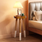 Teak 11.8" Round Dip Dyed Teak Stool | Wood Accent Side Table | Wood Plant Stand (20" Tall White)
