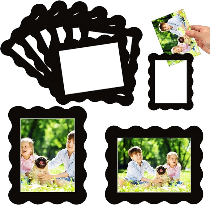 Kingdder 12 Pcs Scalloped Magnetic Picture Frame for Refrigerator 4 x 6 Black Reusable Picture Frame Magnets Decorative Photo Holders for Fridge Home School Office Kitchen Locker Decor