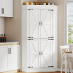Gyfimoie Corner Cabinet,Kitchen Pantry Storage Cabinet,Freestanding Buffet Hutch with 4 Doors and Shelves,Tall Food Pantry Farmhouse Furniture with Side Rack for Kitchen Dining Room (White)