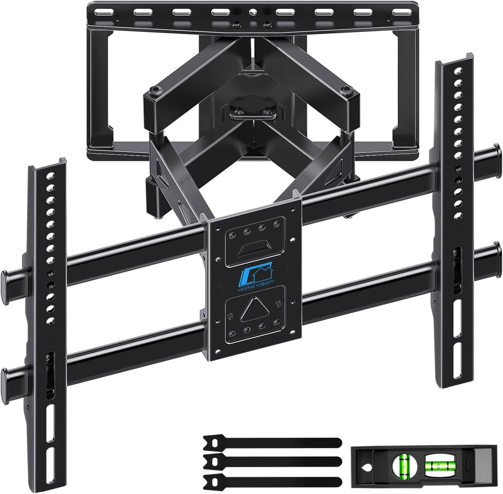 HOME VISION Full Motion TV Wall Mount for 32-85 inch TVs up to 132lbs | Max VESA 600x400mm, Fits 8”/ 12” /16” Wood Studs, TV Mount Wall Bracket with Dual Articulating Arms, Swivel, Tilt