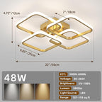 CANEOE Gold, Modern 4-Squares LED Ceiling Light Fixture, Dimmable, Remote Control, Square Flush Mount, Kitchen/Bedroom/Living Room Indoor Lighting, 23x23x5 inches, 48W, 3000K-6500K, 3840 Lumen