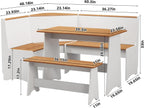 Farmhouse Breakfast Nook Table Set, Dining Nook Set with Corner Bench,with Storage Function Mid Century Modern Small Dining Table Set, Kitchen Table Corner Set (White + Natural)