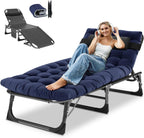 DoCred Chaise Lounge Chair, 5-Position Folding Outdoor Lounge Chair | Heavy Duty Sturdy Steel Frame Chaise Lounge w/ Removable Cushion & Pillow, Folds Flat for Storage, for Beach, Pool & Patio