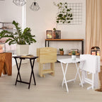 HomeStock Antique 5-Piece Solid Wood Folding Tray Table Set with Storage Stand 4 Durable TV Tables for Living Room or Snacks, 19" x 14.75" x 25.5" White