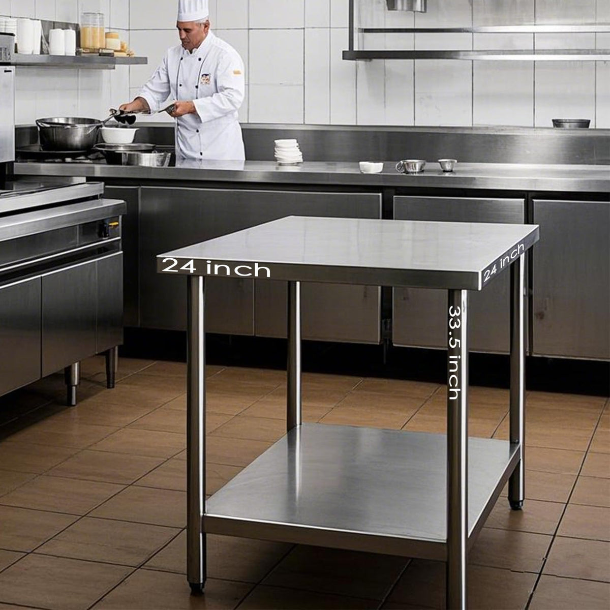 24x24 Inch Stainless Steel Prep Work Table with Caster Undershelf | Rust Resistant Durable Multipurpose Easy Clean Food Safe Workbench Restaurant Hotel Home Bar Kitchen Commercial Heavy Duty