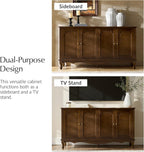 HULALA HOME Sideboard Buffet Cabinet with Storage, 58" Kitchen Farmhouse Wood Credenza Storage Cabinet with 4 Doors & 2 Shelves, Accent Console Table with Solid Wood Legs & Adjustable Shelves, Walnut