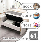 Modern 52" Storage Ottoman Bench, Upholstered End of Bed Storage Bench with Armrests, Entryway Bench, Teddy Foot Rest Stool for Living Room Hallway Bedroom (White)