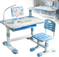 Cuteam Kids Study Desk Chair Set, Height Adjustable Toddlers Writing Table with Tiltable Reading Stand, Living Room Bedroom Children Learning Table with Extra Large Drawer (Blue)