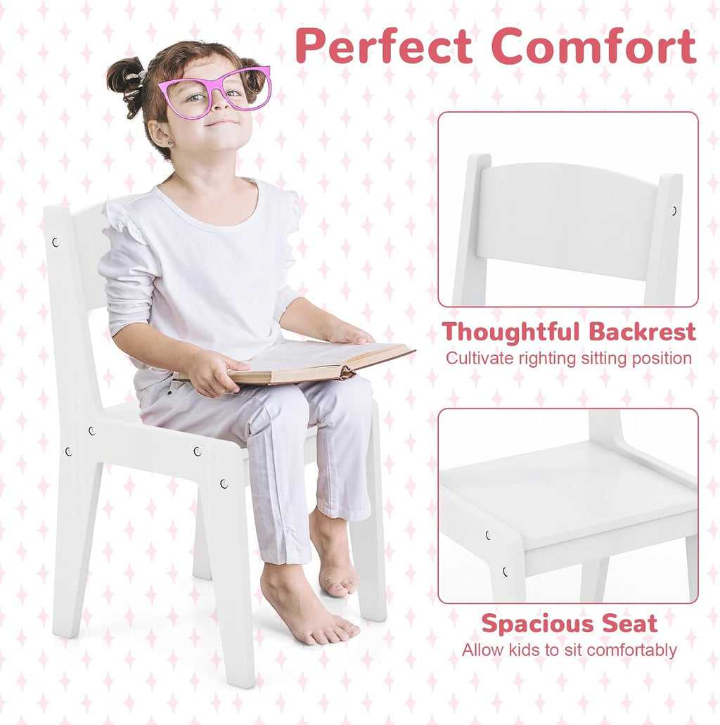 GLACER Kids Vanity, 2-in-1 Wooden Makeup Desk with LED Lighted Mirror, Drawer & Cabinet, Storage Shelves, Princess Dressing Table, Kids Vanity Table and Chair Set for Little Girls Ages 3+ (White)