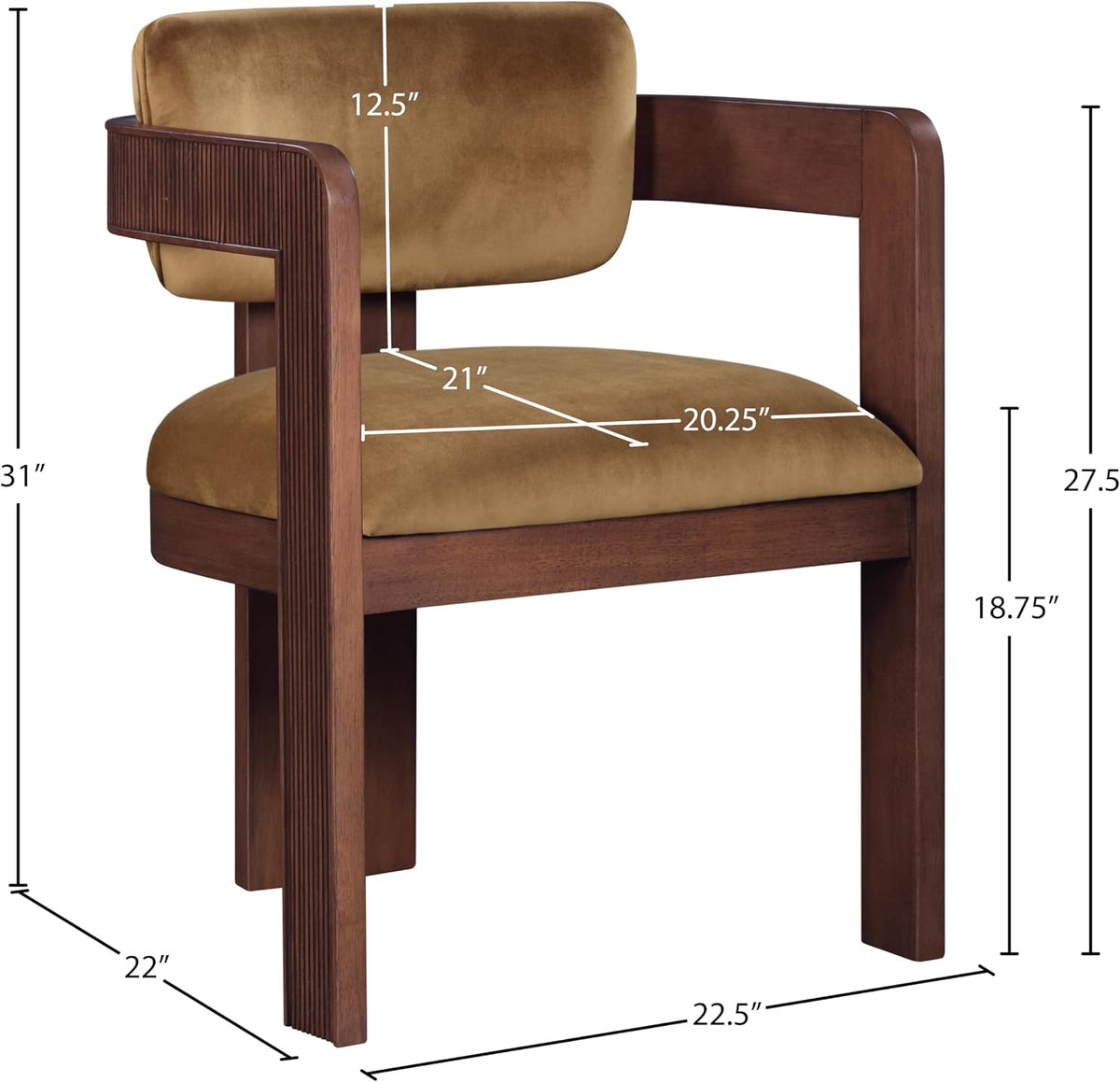 Meridian Furniture Sacha Velvet/Rubberwood Dining Chair, Saddle, Set of 2