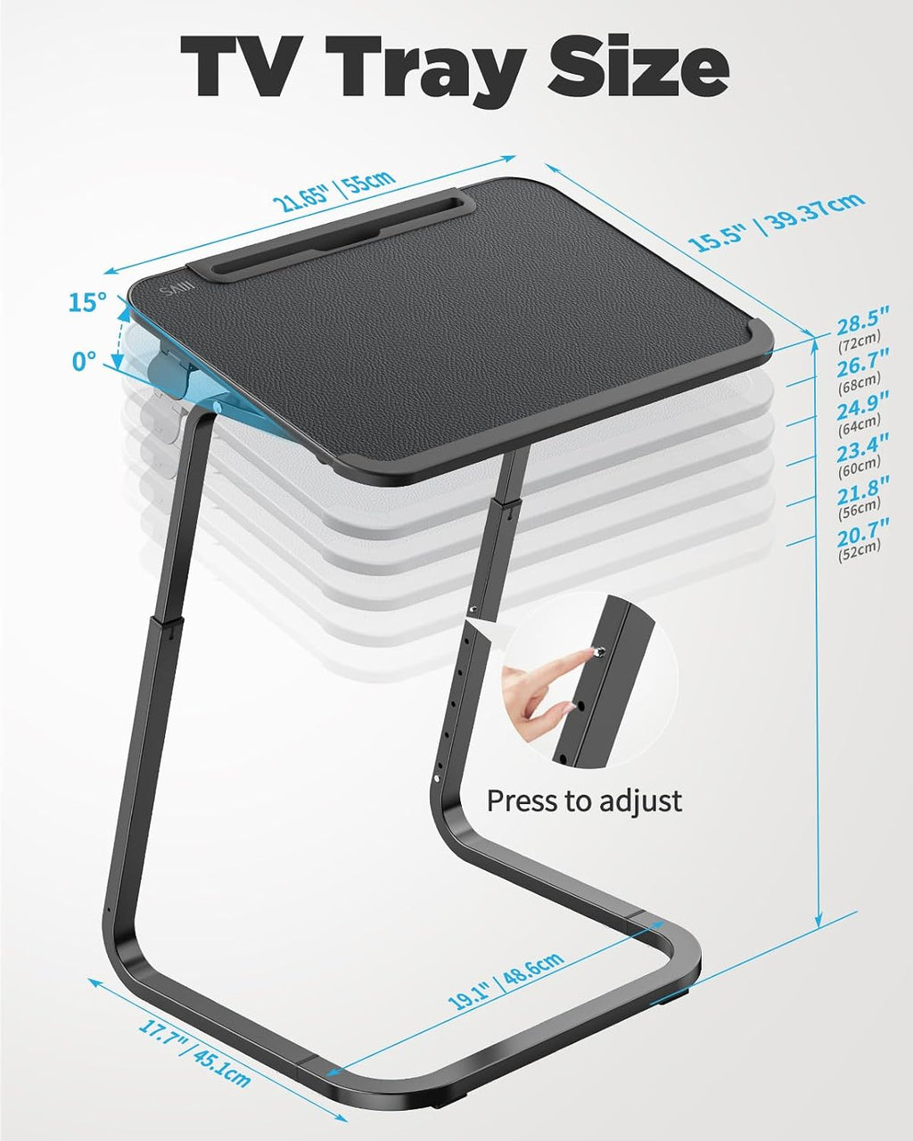 SAIJI Heavy Duty TV Trays Upgraded TV Tables for Eating on Couch | Angle & Height Adjustable Living Room Dinner Table, Laptop Desk for Sofa/Bedside/ Recliner, with Cup Holder and Tablet Slot