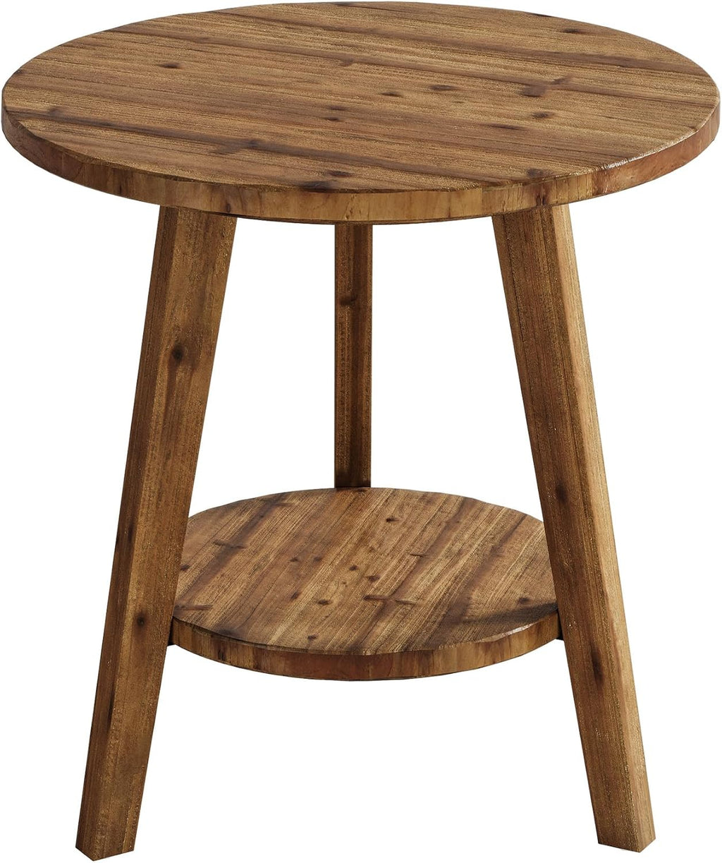 Solid Wood Round End Table, Sofa Side Table with Storage Shelf, Farmhouse Nightstand for Living Room, Bedroom, Easy Assembly (1)