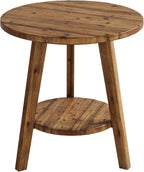 Solid Wood Round End Table, Sofa Side Table with Storage Shelf, Farmhouse Nightstand for Living Room, Bedroom, Easy Assembly (1)