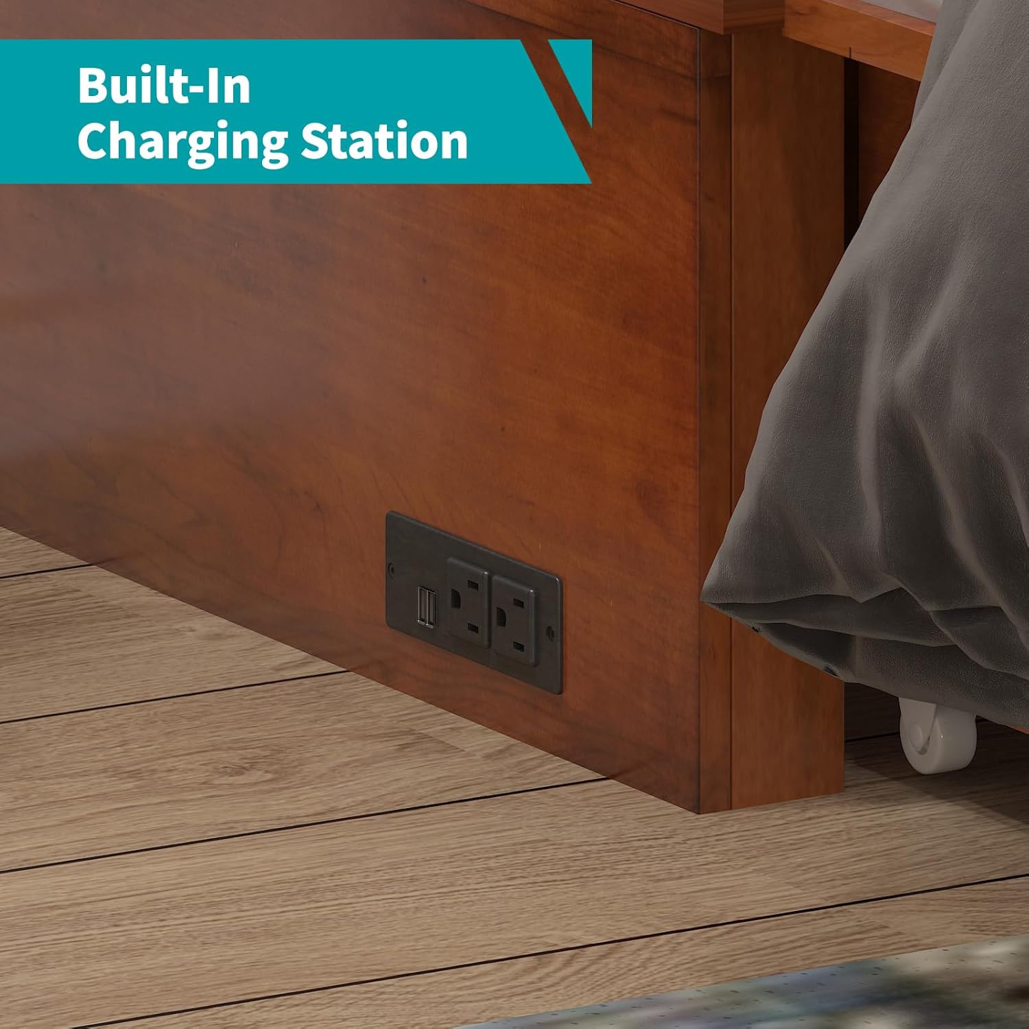 BALUS Murphy Bed, Queen Cabinet Bed, Modern Adults Guest Room Murphy Chest Cube Beds with Built-in Charging Station and Storage Drawers for Bedroom Apartment, No Mattress, Cherry