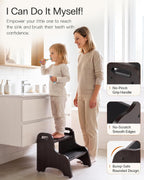 StrongTek Wooden 2 Step Stool, 350 lb Capacity, Non-Slip, Espresso | Wide Non-Slip Surface, Portable Handles, Stable Support for Sink, Potty Training, Kitchen, Bathroom and Bedside