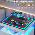 LED Nightstand Set 2 with Charging Station,Motion Senor,White | Night Stand with 2 Drawers,Glass Top Smart BedSide Table,Modern End Table Side for Bedroom,Living Room,Office