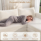 Vesgantti 6 in 1 Convertible Folding Sleeper Sofa Bed, No Assembly, Beige | 110.2" L Shaped Modular Sectional Sofa, Curved Armrest, Deep Seat Couches for Living Room, Chenille, Right Facing