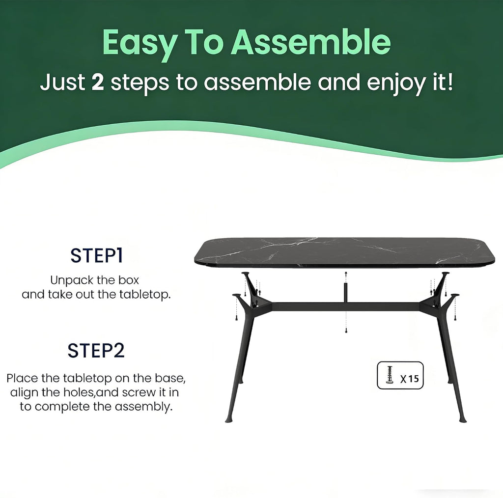 Dining Table for 4-6，70.87" Glossy Sintered Stone Top Dining Table with Carbon Steel Pedestal, Modern Dining Room Table for Kitchen, Living Room (Black, Table Only)