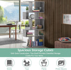 GIANTEX 5-Tier Geometric Bookshelf Set of 2, 70'' Tall Wood Freestanding Decorative Display Open Shelves with Anti-Tipping Device, Each Shelf Holds up to 44 lbs, Wooden S Shaped Bookcase, Gray