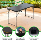 HKLGorg Folding Table, Heavy Duty Plastic Folding Utility Table Indoor Outdoor, Party Dining Tables Easy to Assemble with Lock Function (Black, 4 FT)