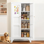 Yizosh Metal Storage Cabinet with Doors and 3 Adjustable Shelves - 47" White Kitchen Pantry Storage Cabinet Locker for Kitchen,Living Room,Dining Room