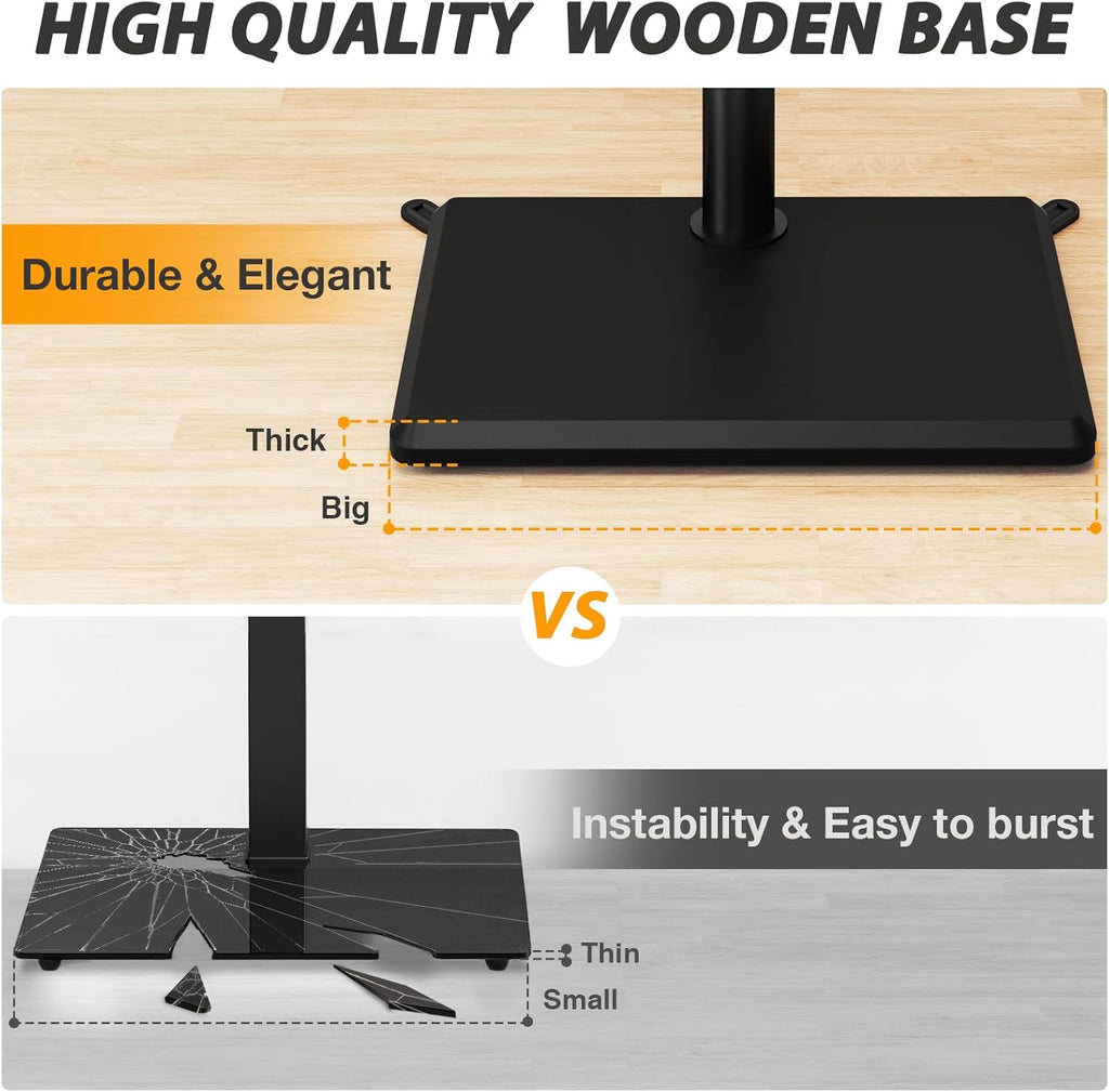 TVON Floor TV Stand with Power Outlet for 32-65 inch TVs up to 88 lbs | Swivel TV Mount Stand with Height Adjustment and Safety Wood Base for Bedroom, Office, Corner, Max VESA 400x400mm, Black