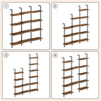 HOOBRO DIY Ladder Shelf, 6-Tier Wooden Wall Mounted Bookshelf, Narrow Bookcase, Display Shelf, Storage Rack, Plant Stand, for Living Room, Bedroom, Study, Balcony, Rustic Brown and Black BF651CJ01