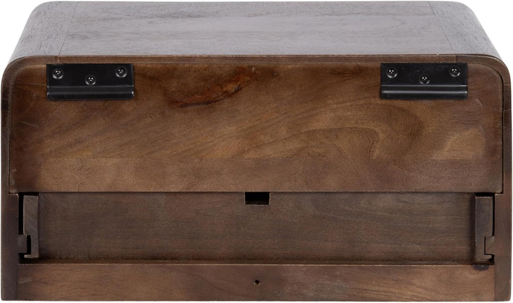 Kate and Laurel Kato Modern Mango Wood Floating Side Table with Drawer, 18 x 10 x 9, Dark Brown, Contemporary Wooden Floating Nightstand for Bedroom Bedside Table or Living Room Wall Storage