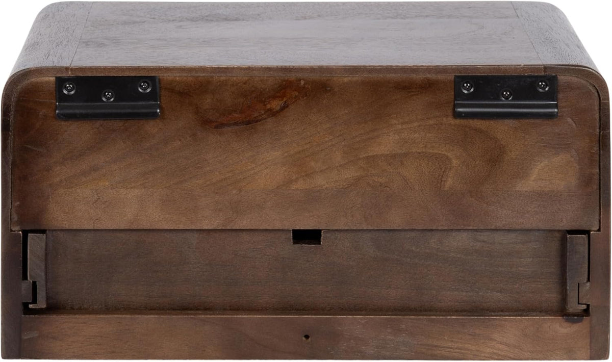 Kate and Laurel Kato Modern Mango Wood Floating Side Table with Drawer, 18 x 10 x 9, Dark Brown, Contemporary Wooden Floating Nightstand for Bedroom Bedside Table or Living Room Wall Storage