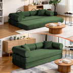 79" Corduroy Sofa Bed, Couch in a Box with 2 Pillows, High-Density Foam 4-in-1 Foldable Sleeper Futon Loveseat for Small Spaces, No Assembly, Side Pockets, Hex Arm Hunter Green