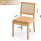 Rattan Dining Chairs Set of 4, French Country Cane Back Upholstered Kitchen Chairs, Solid Wood Farmhouse Side Chairs, Brown
