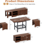 Extendable Breakfast Nook Table Set with Storage Benches & Stools, 6-Piece Corner Dining Table Set, Kitchen Nook Table Set with Glass Holder for Small Space, Indoor/Outdoor Use (Walnut(No Cushion))