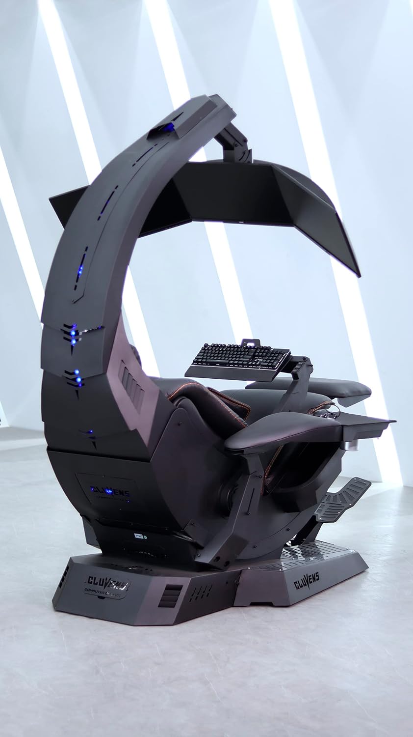 Imperatorworks CLUVENS Manticore Model Zero Gravity Gaming Chair Cockpit Gaming Workstation Executive seat (Black) Support 3 Monitors 1 * 49"/57" Monitor can Extend to 5 Monitors