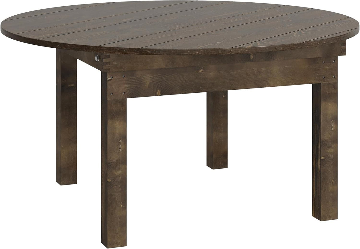 Flash Furniture Hercules Commercial Round Farmhouse Folding Table, Antique Rustic Solid Pine Dining Room Table, Foldable Locking Legs, 60" Diameter, Mahogany